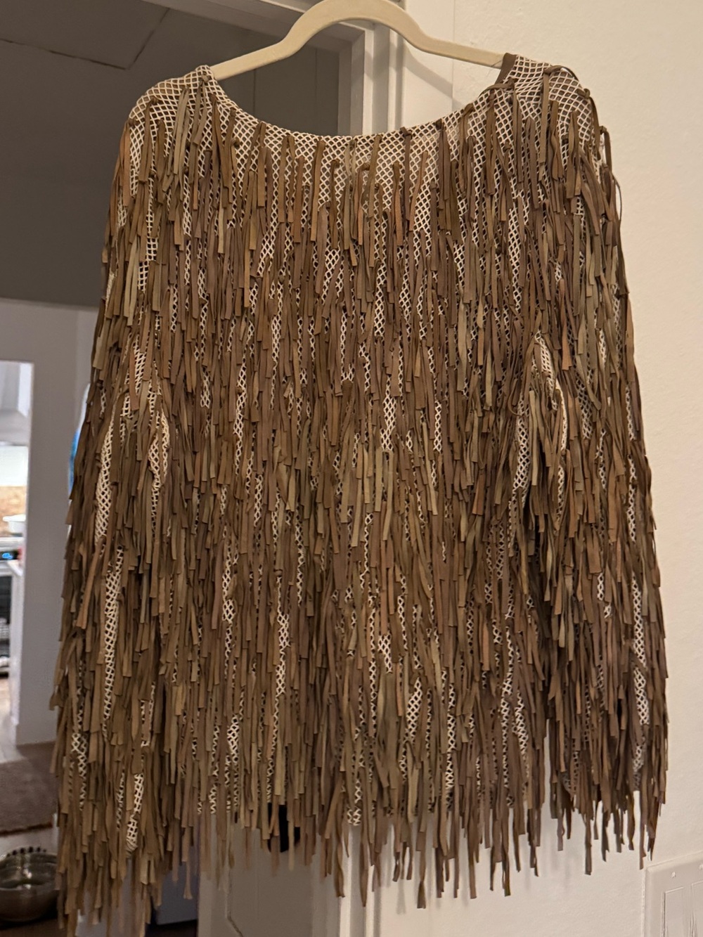 Amarcord Vintage- Fringed Taupe Fringe Sweater Top